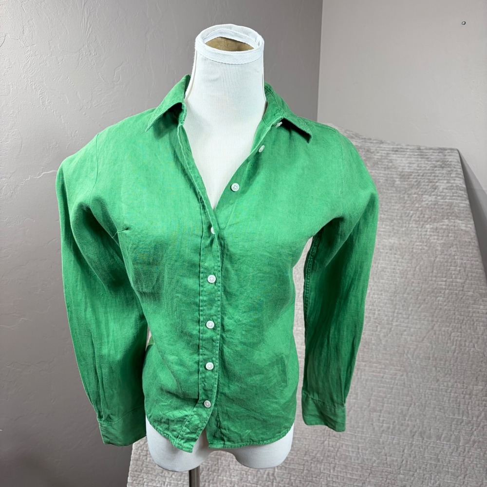 Boden Green 100% Linen Button Down Shirt T1736 US 6R Long Sleeve Classic Fit